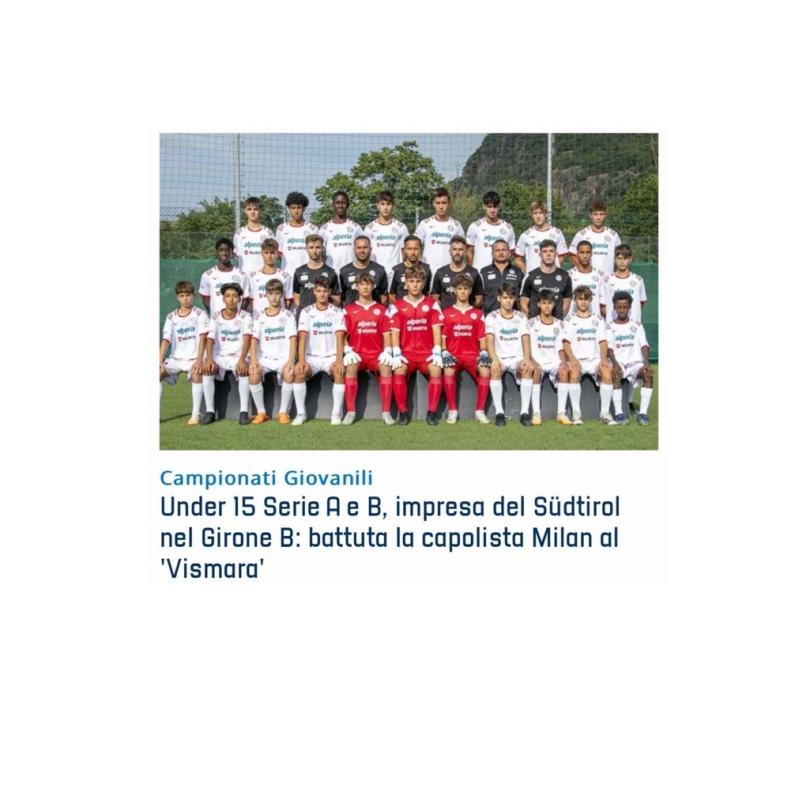 CALCIO: Bella prestazione dei nostri studenti-atleti Montibeller e Papais del F.C. Südtirol nella partita vittoriosa con il Milan nel Campionato Italiano di categoria !