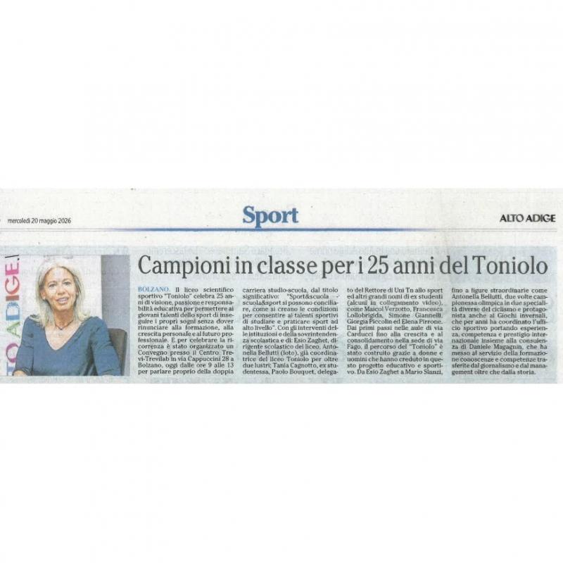 Convegno Regionale del 20.05.2026 Scuola&Sport - Sport&Scuola al Centro Trevi di Bolzano organizzato da DIALOGA società cooperativa sociale - LICEO SCIENTIFICO DELLE SCIENZE APPLICATE G. TONIOLO a cura del giornalista sportivo Daniele Magagnin.