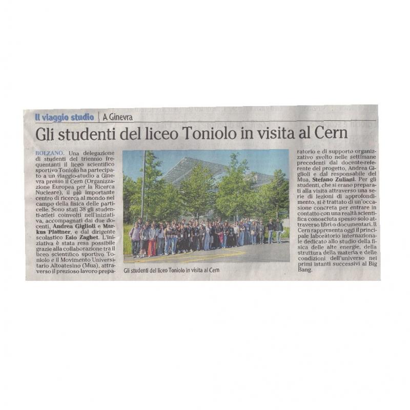 Il Liceo Scientifico delle scienze applicate G.Toniolo di Bolzano in viaggio studio al Cern di Ginevra per un'esperienza unica,  il più importante laboratorio al mondo di fisica delle particelle!