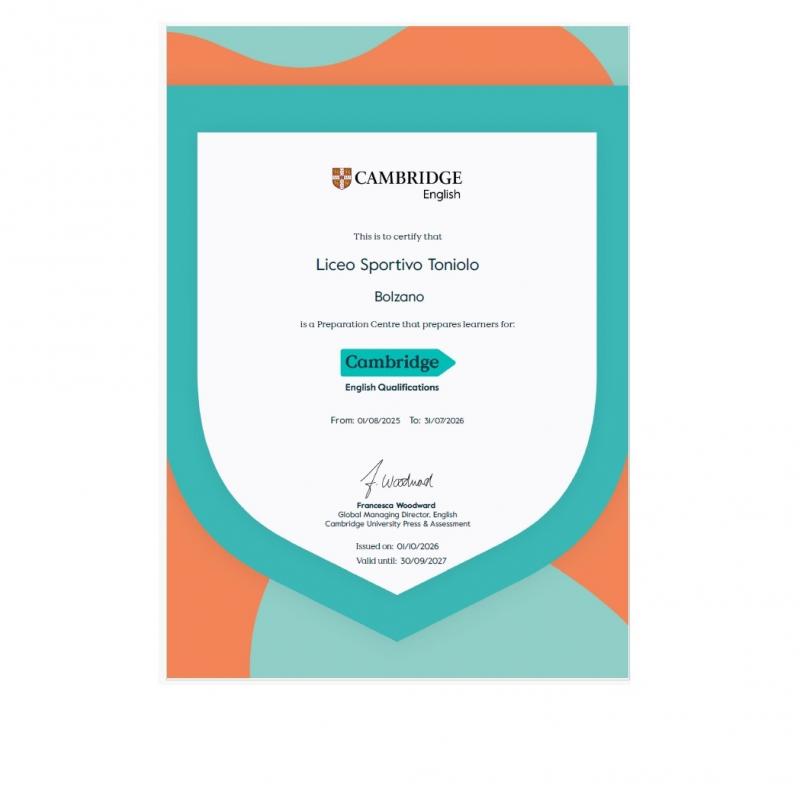 Certificato CAMBRIDGE English - Liceo Scientifico G.Toniolo